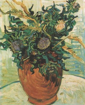 Vincent Van Gogh Still life:Vase with Flower and Thistles (nn04) China oil painting art